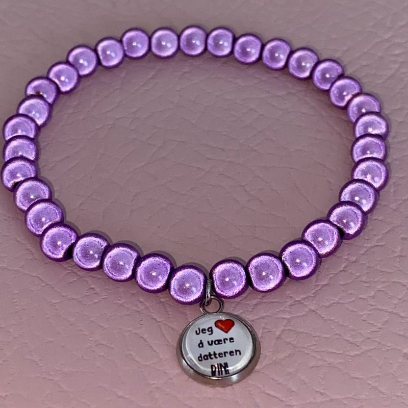 6 mm perler armbånd m/anheng_Lilla