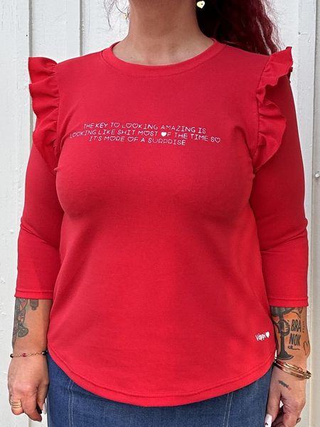 'Amazing' jerseygenser med volanger_rød