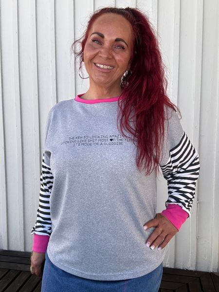 Amazing-baggy genser_gråmelert/rosa